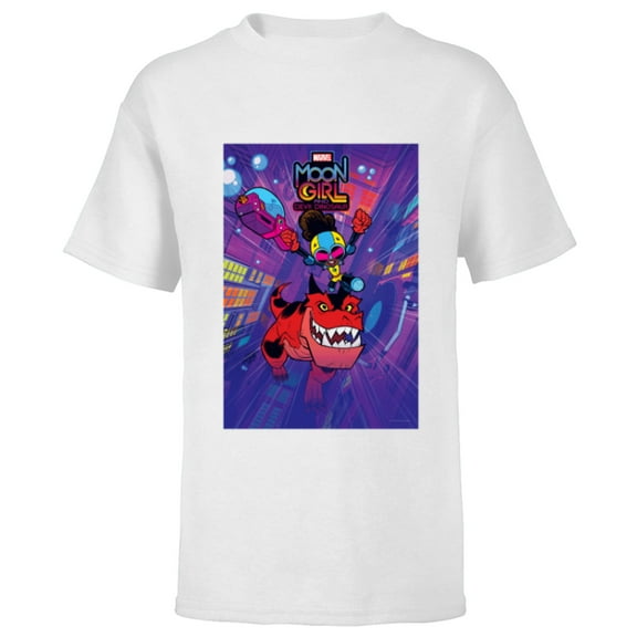 Marvel Moon Girl and Devil Dinosaur Series Poster and Logo - Short Sleeve T-Shirt for Kids - Customized-White