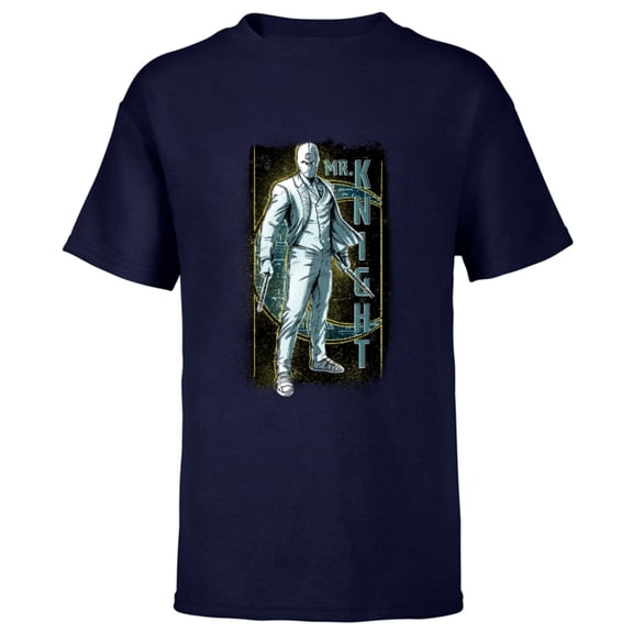 Marvel Moon Knight Mr. Knight Batons and Crescent Moon - Short Sleeve T-Shirt for Kids - Customized-Navy
