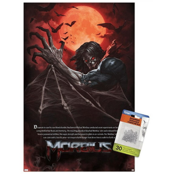 Marvel Morbius - Bio Wall Poster with Push Pins, 14.725" x 22.375"