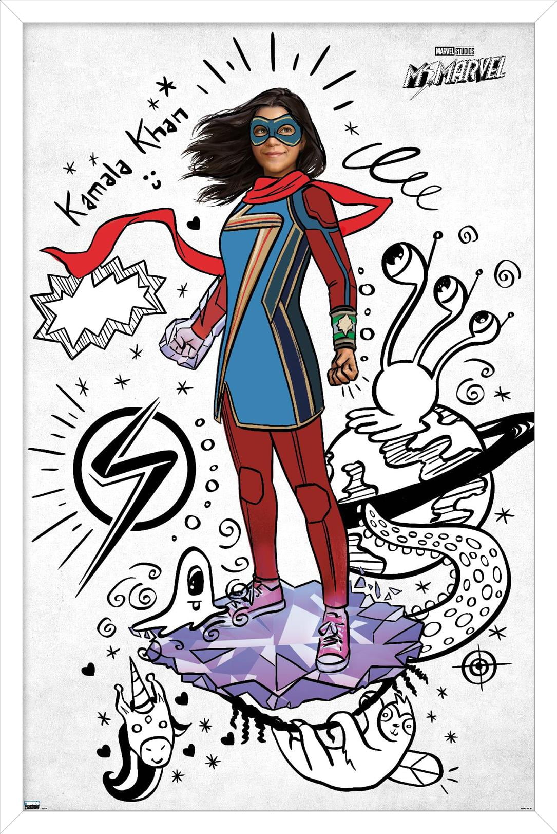 Marvel Ms. Marvel - Doodles Wall Poster, 14.725" x 22.375" Framed