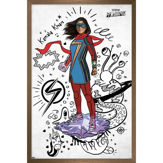 Marvel Ms. Marvel - Doodles Wall Poster, 22.375" x 34" Framed
