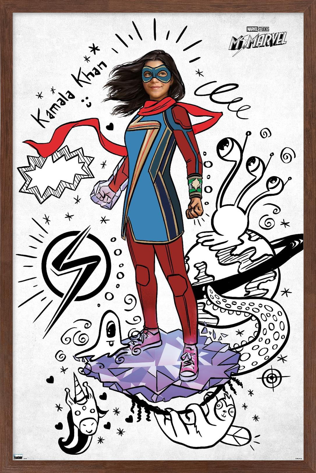 Marvel Ms. Marvel - Doodles Wall Poster, 22.375" x 34" Framed