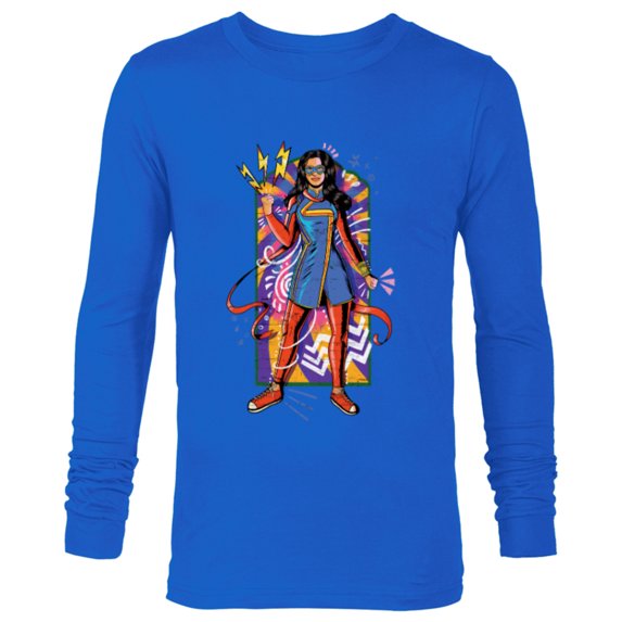 Marvel Ms. Marvel Kamala Khan Mural Art - Long Sleeve T-Shirt for Men - Customized-Navy