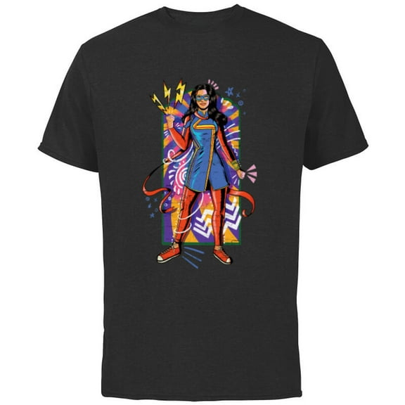 Marvel Ms. Marvel Kamala Khan Mural Art - Short Sleeve Cotton T-Shirt for Adults - Customized-Black