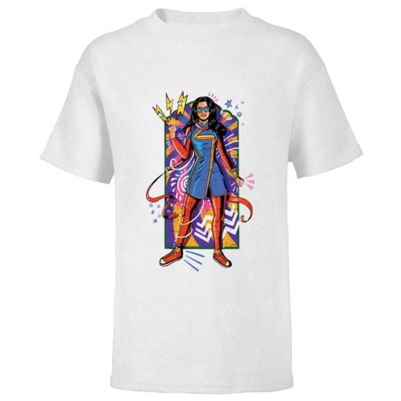 Marvel Ms. Marvel Kamala Khan Mural Art - Short Sleeve T-Shirt for Kids - Customized-White