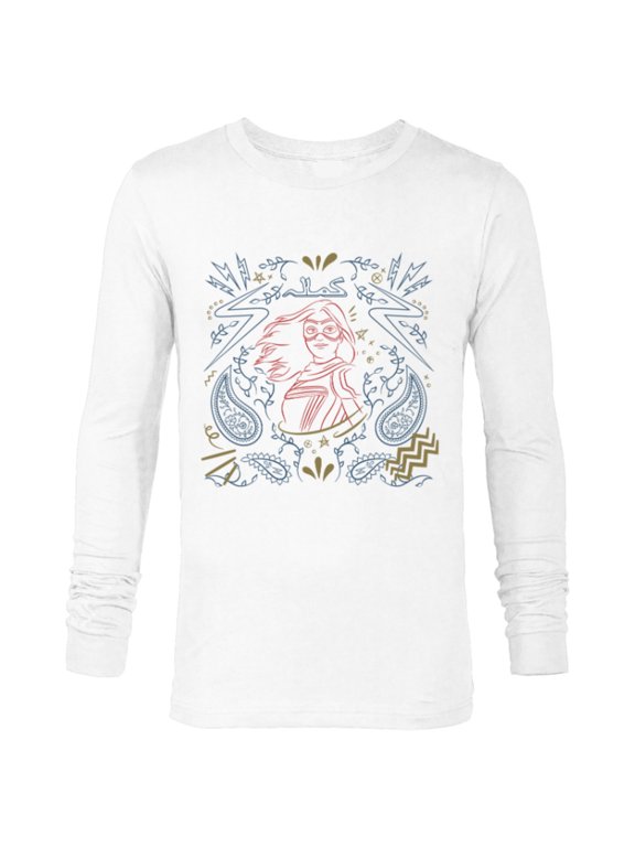 Ms. Marvel Kamala Khan Paisley Print Sketch - Long Sleeve T-Shirt for Men - Customized-White
