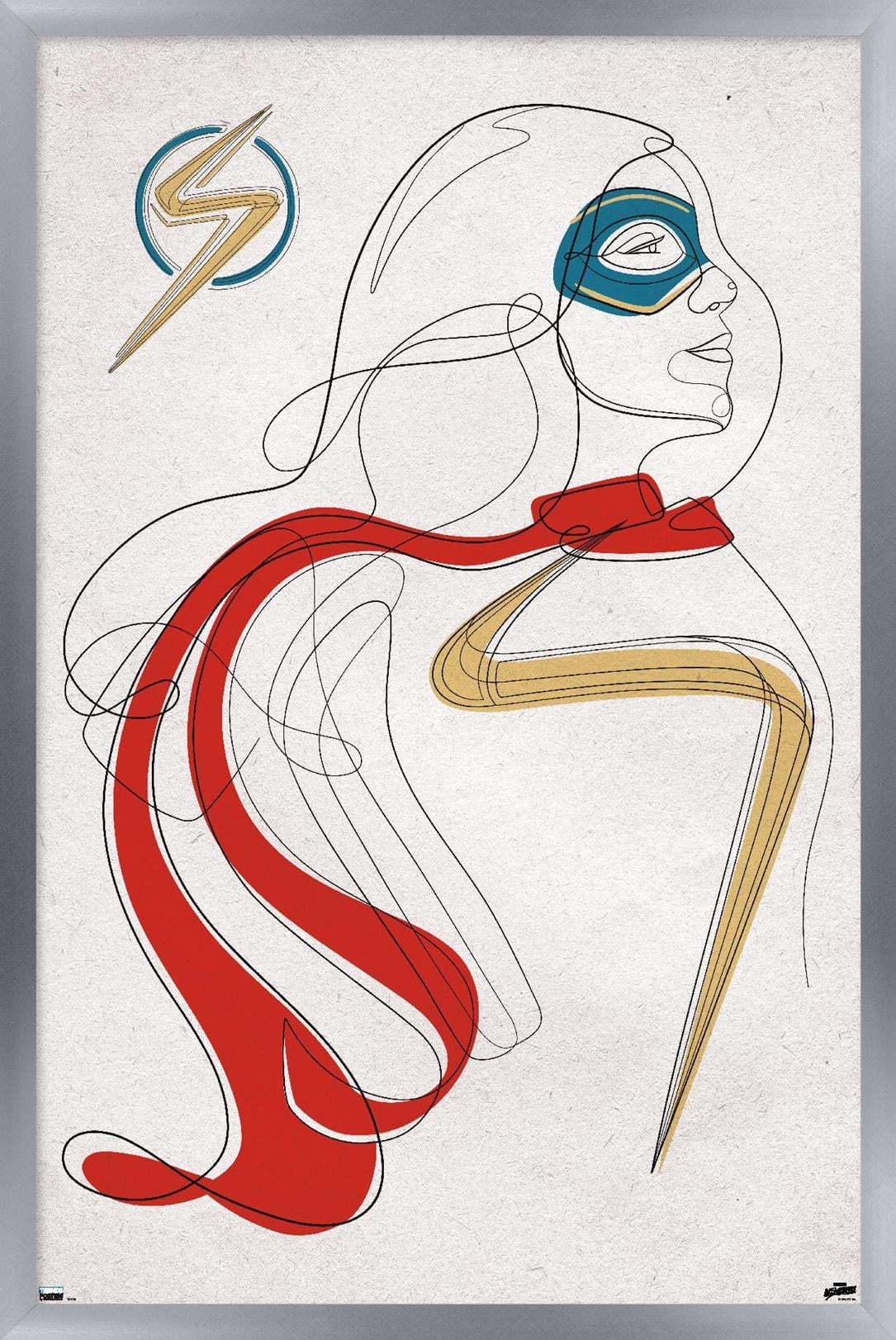Marvel Ms. Marvel - Line Drawing Wall Poster, 14.725" x 22.375" Framed