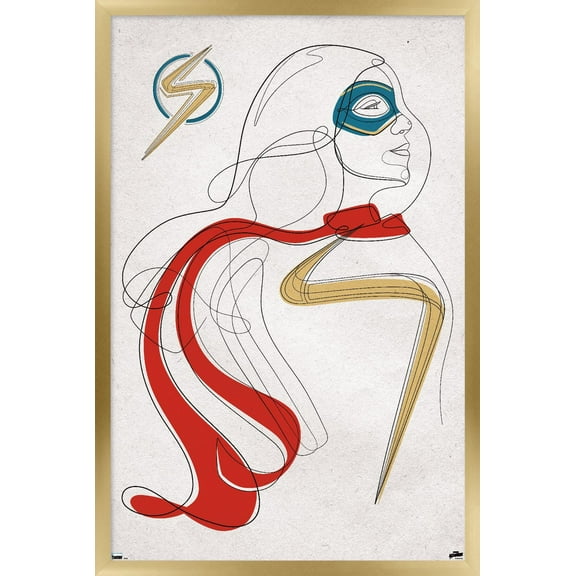 Marvel Ms. Marvel - Line Drawing Wall Poster, 22.375" x 34" Framed