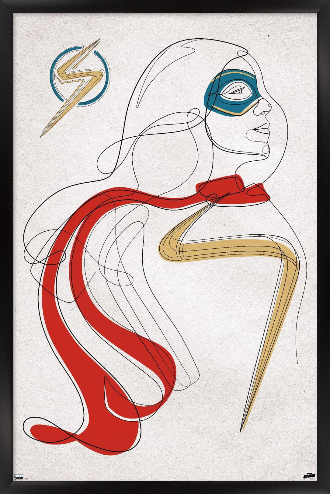 Marvel Ms. Marvel - Line Drawing Wall Poster, 22.375" x 34" Framed