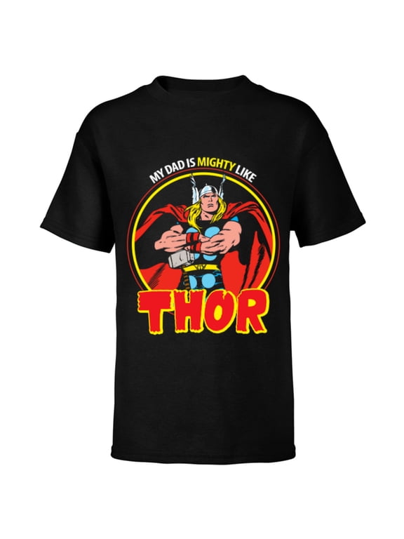 My Dad Is Mighty Like Thor Father's Day - Short Sleeve T-Shirt for Kids - Customized-Black