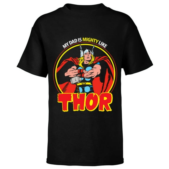 Marvel My Dad Is Mighty Like Thor Father's Day - Short Sleeve T-Shirt for Kids - Customized-Black