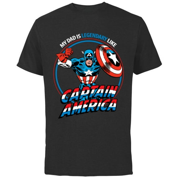 Marvel My Dad is Legendary Like Captain America - Short Sleeve Cotton T-Shirt for Adults - Customized-Black