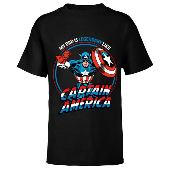 Marvel My Dad is Legendary Like Captain America - Short Sleeve T-Shirt for Kids - Customized-Black