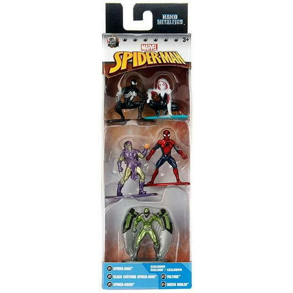 Marvel Nano Metalfigs Spider-Man, Black Costume Spider-Man, Spider-Gwen, Vulture & Green Goblin Diecast Figure 5-Pack