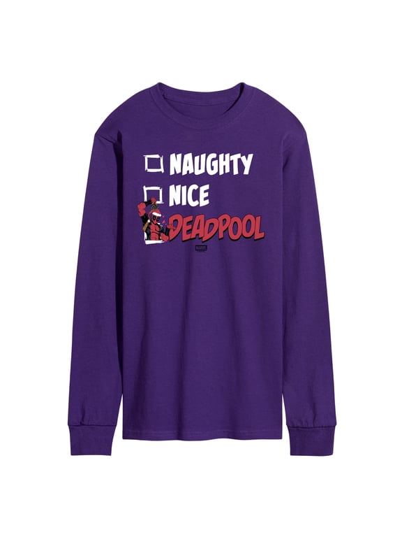 - Naughty Nice Deadpool Men's Long Sleeve Graphic T-Shirt