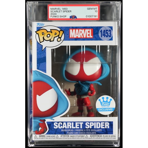 Marvel, PSA Graded 10 GEM MINT, Scarlet Spider (Funko Shop) Collectible Vinyl Figure #1453, Fully Encapsulated Bundle with Compatible Funko Pop! PSA Hard Protector Case
