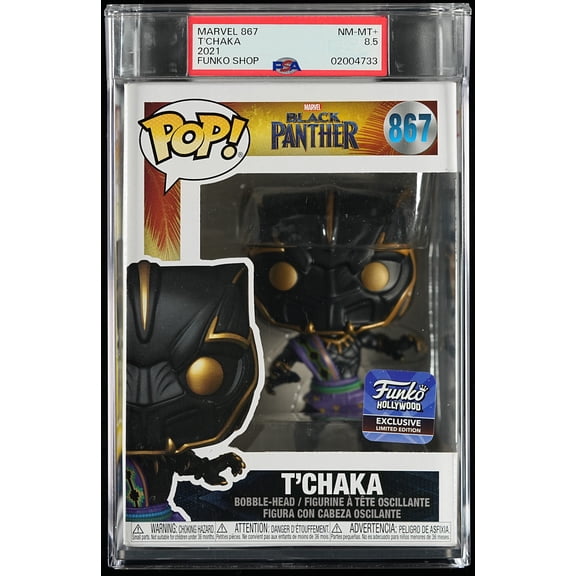 Marvel, PSA Graded 8.5 NM-MT+, T'Chaka Collectible Vinyl Figure #867, Fully Encapsulated Bundle with Compatible Funko Pop! PSA Hard Protector Case
