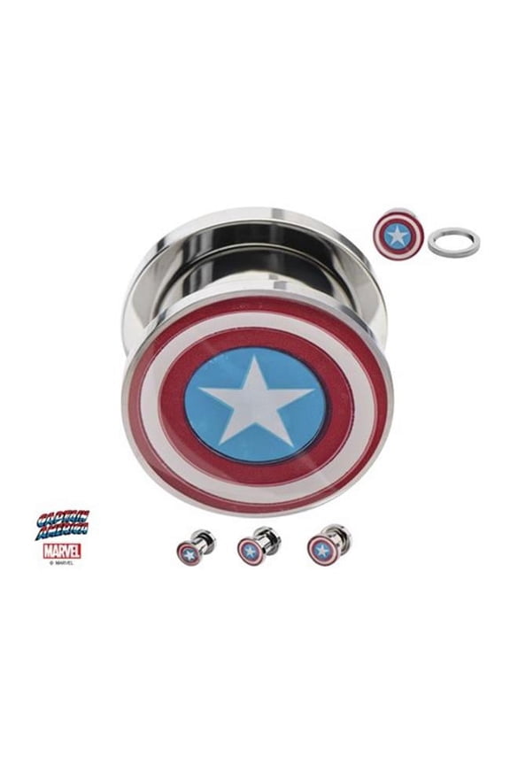 PSCPTA-2G-PR Screw Fit Stainless Steel Plugs with Captain America Logo, 2g