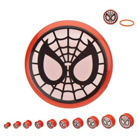 Marvel PUSSPMN-12PR Screw Fit Acrylic Plugs with Spider-Man Face Graphic Logo Front, Red - 0.5 in.