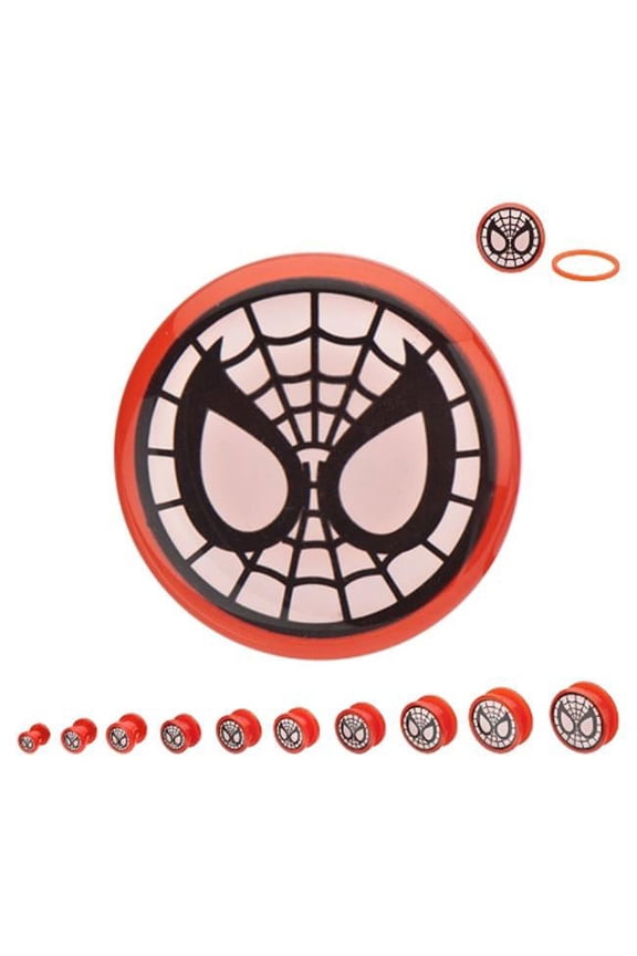 PUSSPMN-12PR Screw Fit Acrylic Plugs with Spider-Man Face Graphic Logo Front, Red - 0.5 in.
