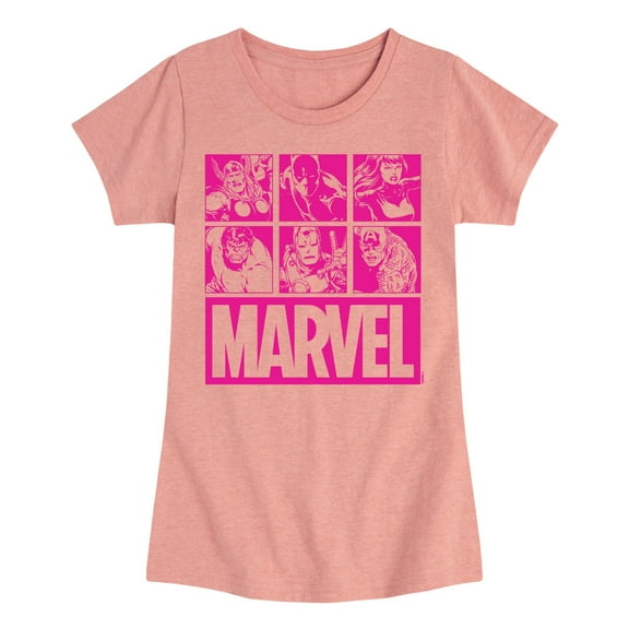 Marvel - Pink Character Valentine Characters - Girls Fitted Short Sleeve Graphic T-Shirt