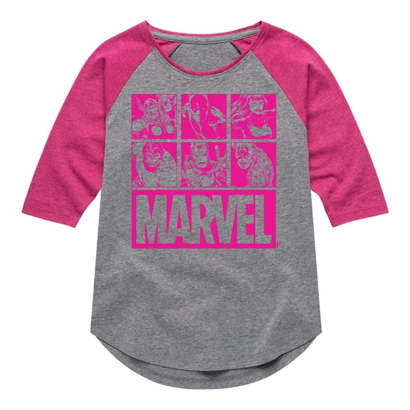 Marvel - Pink Character Valentine Characters - Girls Shirt Tail Raglan