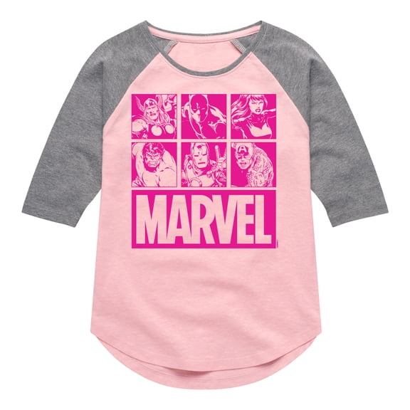 Marvel - Pink Character Valentine Characters - Girls Shirt Tail Raglan