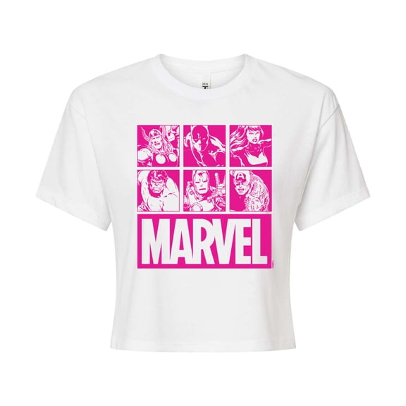 Marvel - Pink Character Valentine Characters - Juniors Cropped Graphic T-Shirt