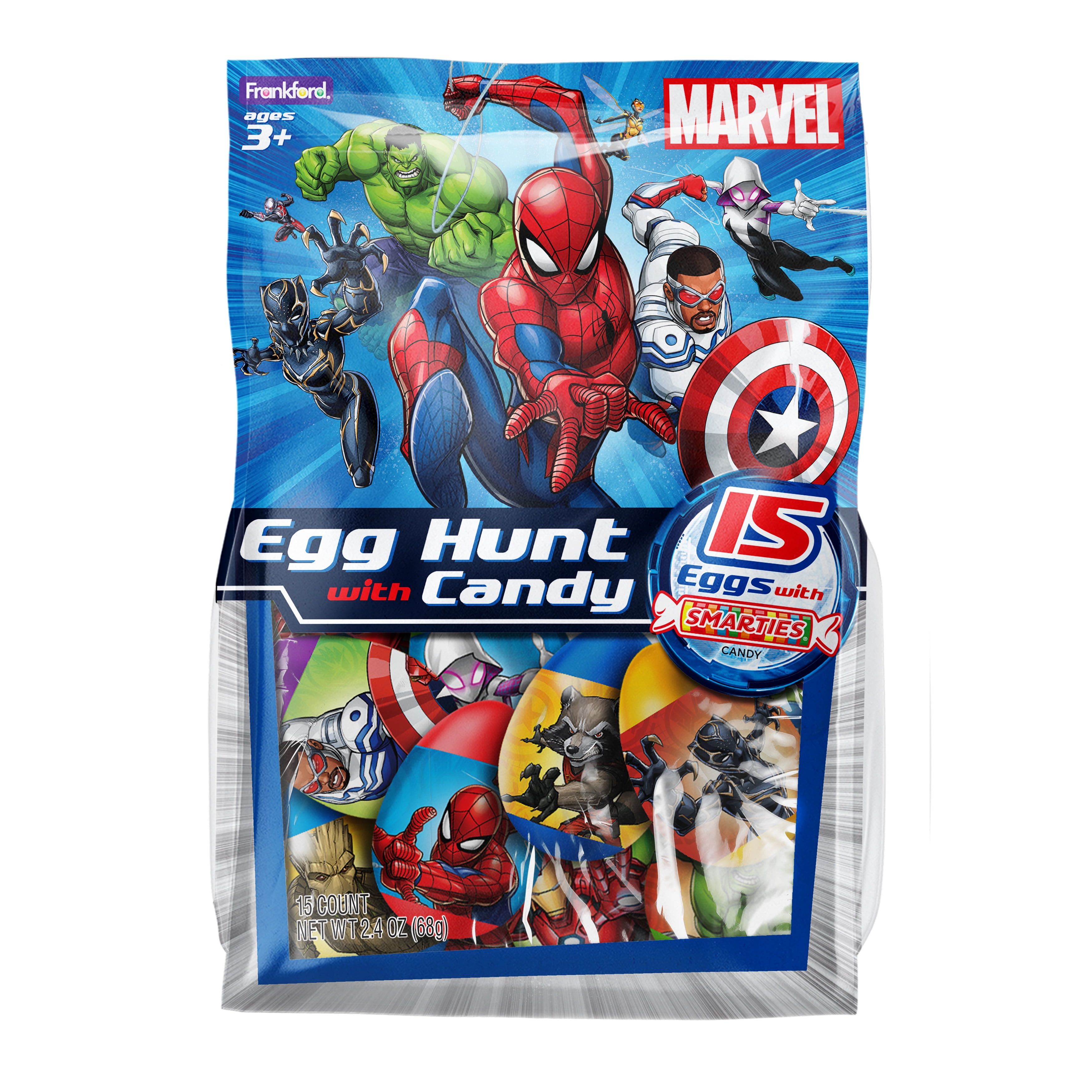 Marvel Plastic Egg Hunt with Smarties Candy, 15 Count 2.38 oz