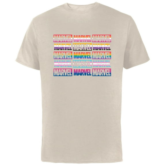 Marvel Pride Flag Logo Colors of the Rainbow - Short Sleeve Cotton T-Shirt for Adults - Customized-Natural