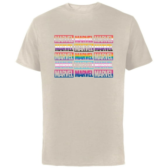 Marvel Pride Flag Logo Colors of the Rainbow - Short Sleeve Cotton T-Shirt for Adults - Customized-Natural