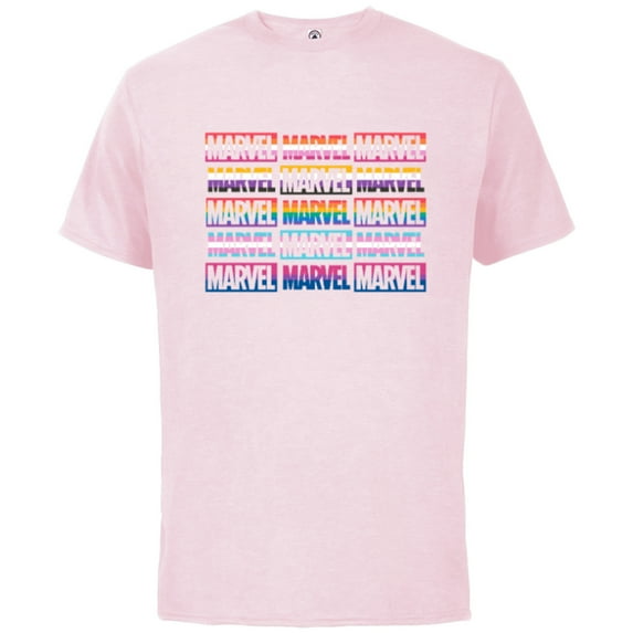 Marvel Pride Flag Logo Colors of the Rainbow - Short Sleeve Cotton T-Shirt for Adults - Customized-Soft Pink