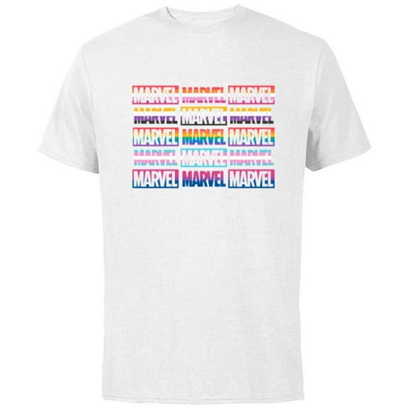 Marvel Pride Flag Logo Colors of the Rainbow - Short Sleeve Cotton T-Shirt for Adults - Customized-White