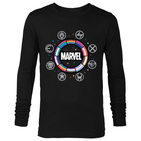 Marvel Pride Flag Rainbow Circle Logo Proud Heroes Symbols - Long Sleeve T-Shirt for Men - Customized-Black