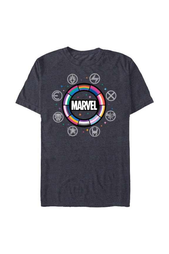 Pride Flag Rainbow Circle Logo Proud Heroes Symbols - Short Sleeve Blended T-Shirt for Adults - Customized-Navy Heather