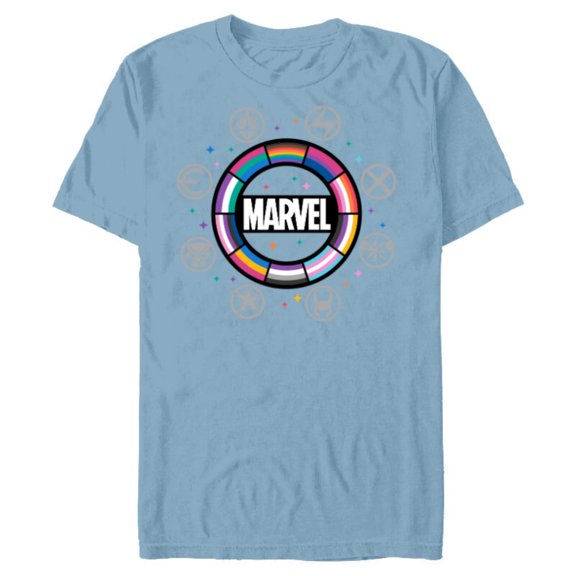 Marvel Pride Flag Rainbow Circle Logo Proud Heroes Symbols - Short Sleeve Blended T-Shirt for Adults - Customized-Ocean Blue