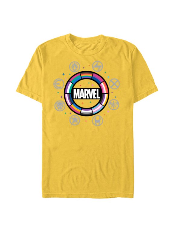 Pride Flag Rainbow Circle Logo Proud Heroes Symbols - Short Sleeve Blended T-Shirt for Adults - Customized-Yellow
