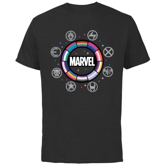 Marvel Pride Flag Rainbow Circle Logo Proud Heroes Symbols - Short Sleeve Cotton T-Shirt for Adults - Customized-Black