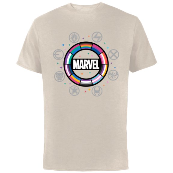 Marvel Pride Flag Rainbow Circle Logo Proud Heroes Symbols - Short Sleeve Cotton T-Shirt for Adults - Customized-Natural