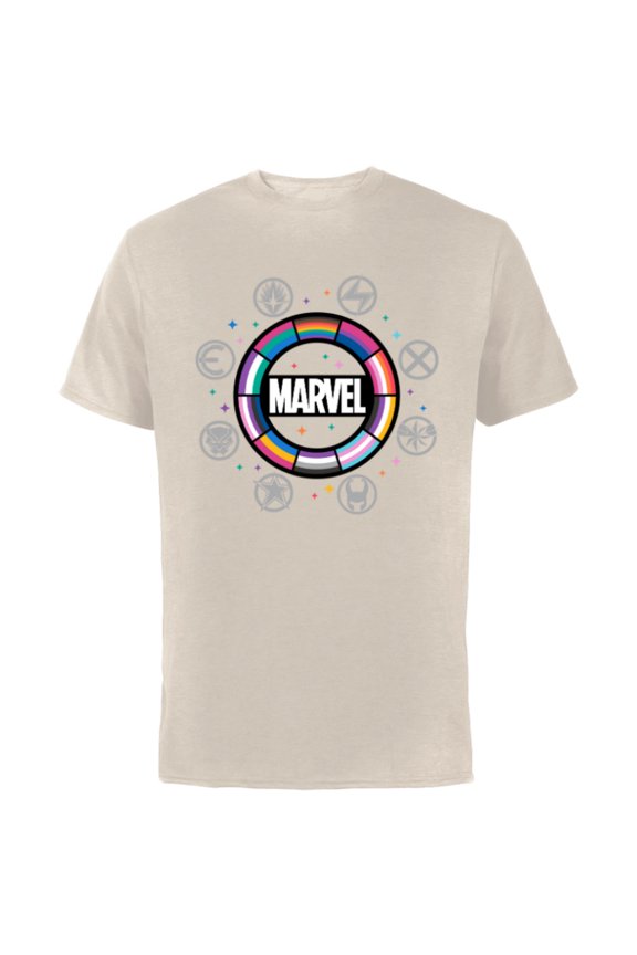 Pride Flag Rainbow Circle Logo Proud Heroes Symbols - Short Sleeve Cotton T-Shirt for Adults - Customized-Natural