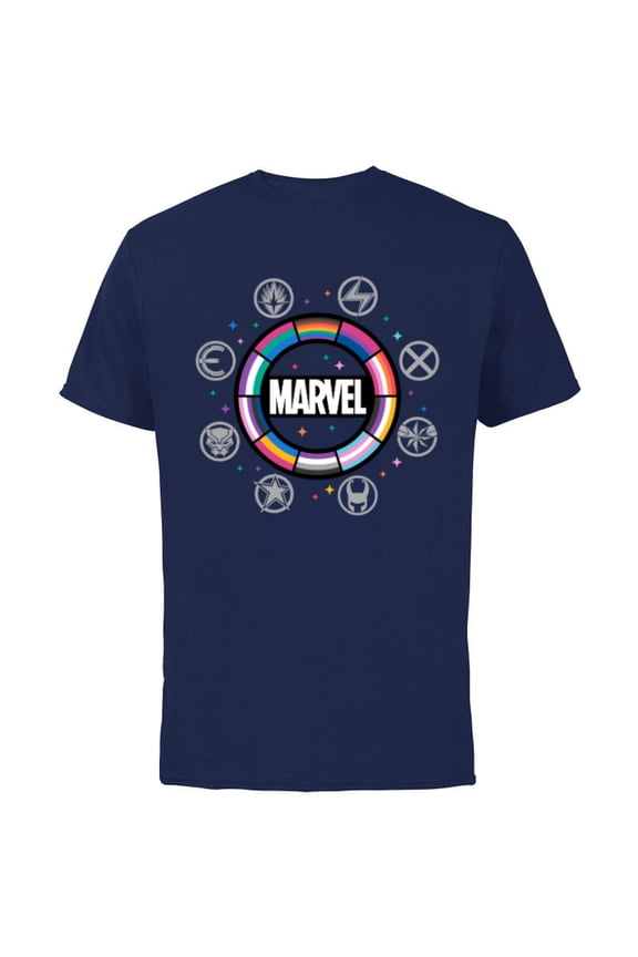 Pride Flag Rainbow Circle Logo Proud Heroes Symbols - Short Sleeve Cotton T-Shirt for Adults - Customized-Navy
