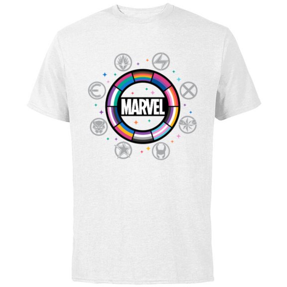 Marvel Pride Flag Rainbow Circle Logo Proud Heroes Symbols - Short Sleeve Cotton T-Shirt for Adults - Customized-White