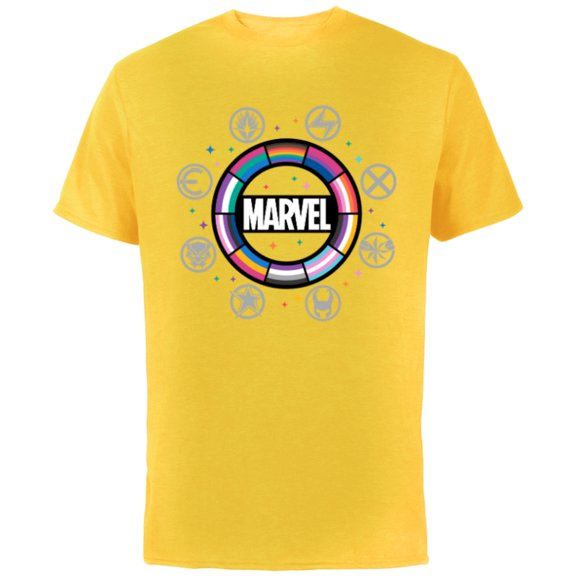 Marvel Pride Flag Rainbow Circle Logo Proud Heroes Symbols - Short Sleeve Cotton T-Shirt for Adults - Customized-Yellow