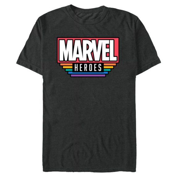 Marvel Pride Flag Rainbow Marvel Heroes Logo Retro Rectangle - Short Sleeve Blended T-Shirt for Adults - Customized-Dark Heather