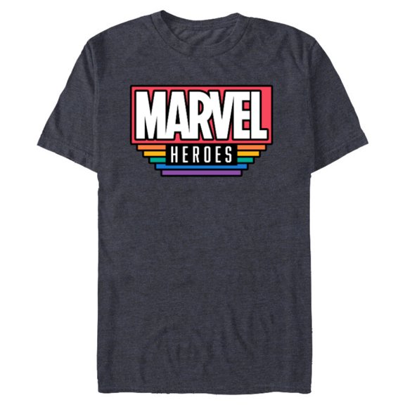 Marvel Pride Flag Rainbow Marvel Heroes Logo Retro Rectangle - Short Sleeve Blended T-Shirt for Adults - Customized-Navy Heather