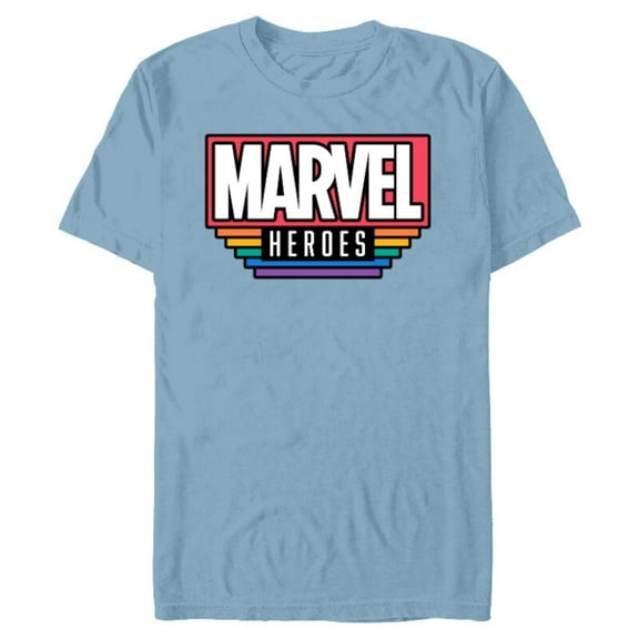 Marvel Pride Flag Rainbow Marvel Heroes Logo Retro Rectangle - Short Sleeve Blended T-Shirt for Adults - Customized-Ocean Blue