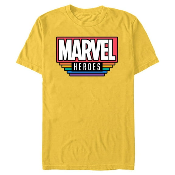 Marvel Pride Flag Rainbow Marvel Heroes Logo Retro Rectangle - Short Sleeve Blended T-Shirt for Adults - Customized-Yellow