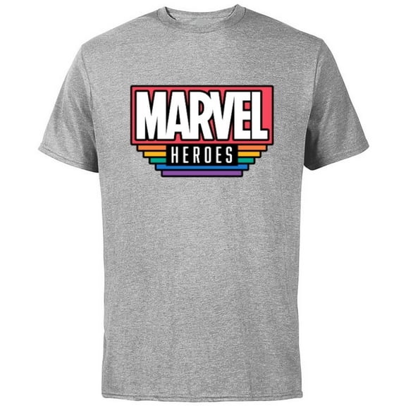 Marvel Pride Flag Rainbow Marvel Heroes Logo Retro Rectangle - Short Sleeve Cotton T-Shirt for Adults - Customized-Athletic Heather