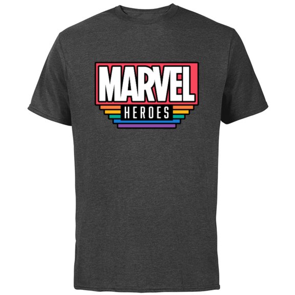 Marvel Pride Flag Rainbow Marvel Heroes Logo Retro Rectangle - Short Sleeve Cotton T-Shirt for Adults - Customized-Charcoal