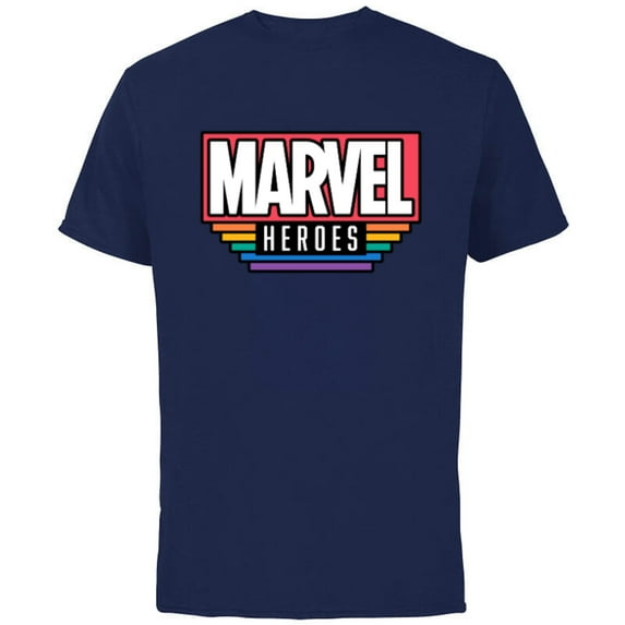 Marvel Pride Flag Rainbow Marvel Heroes Logo Retro Rectangle - Short Sleeve Cotton T-Shirt for Adults - Customized-Navy
